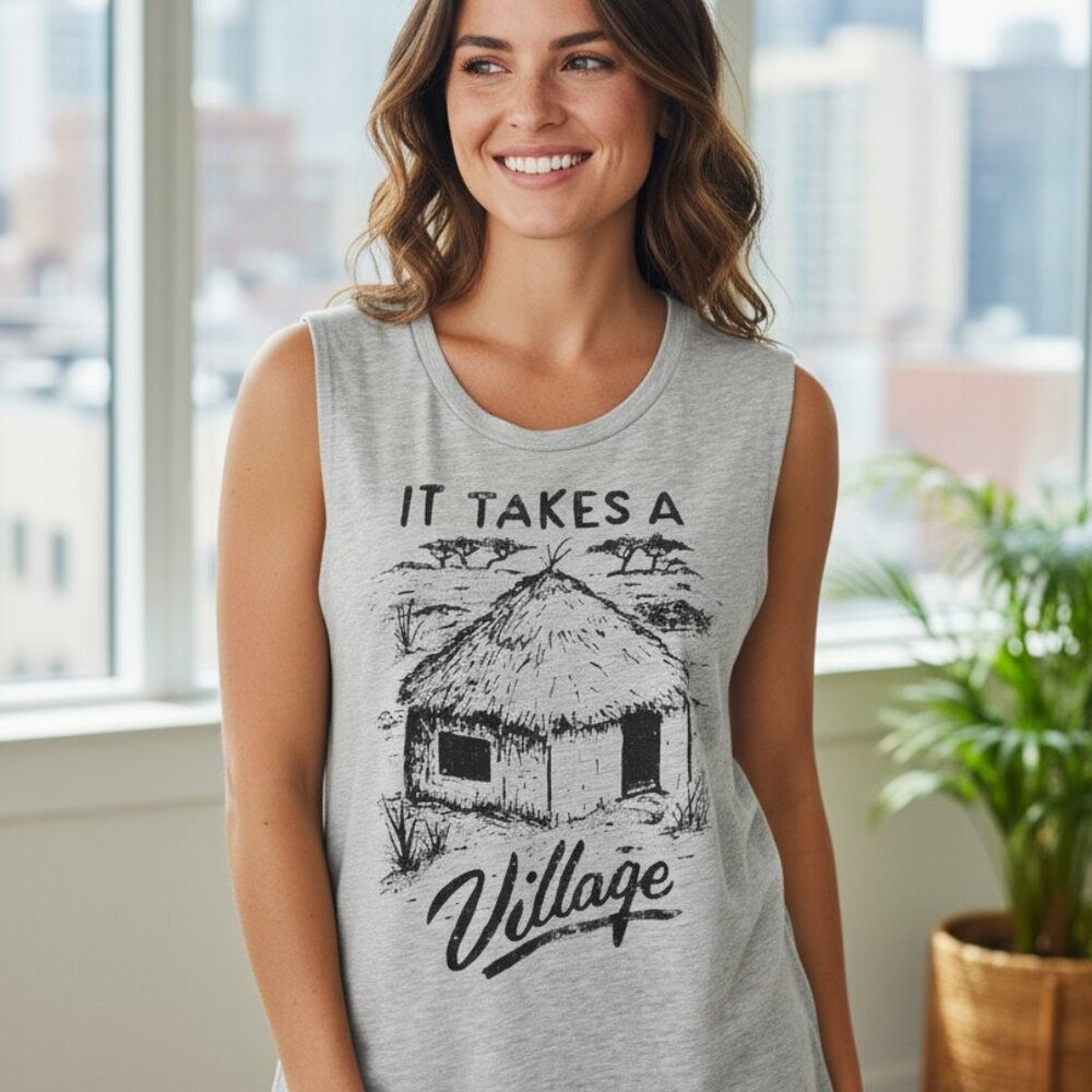 Sevenly "It Takes A Village" Women’s Graphic Muscle Tank - Heather Gray - Large